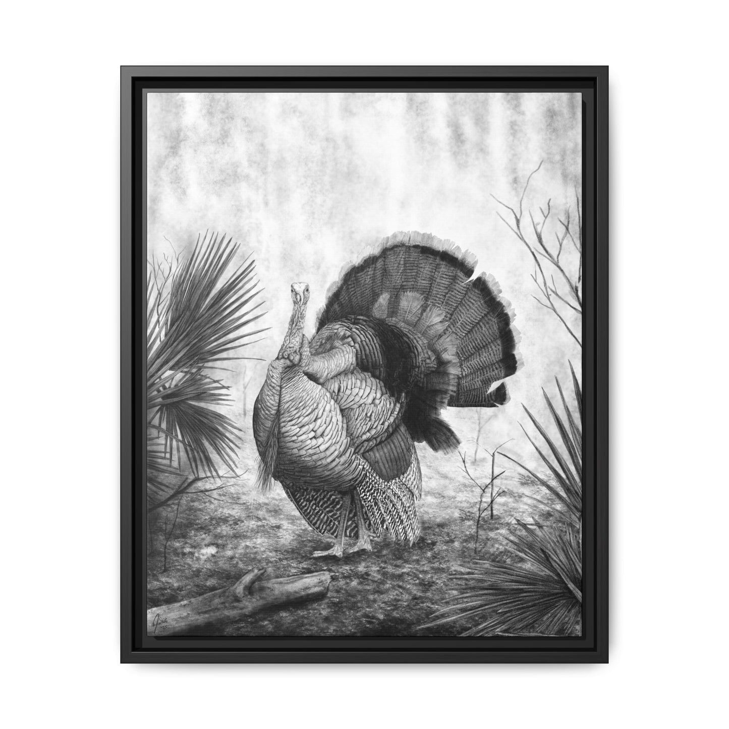 "Palmetto Palace" | Wild Turkey Framed Canvas Print