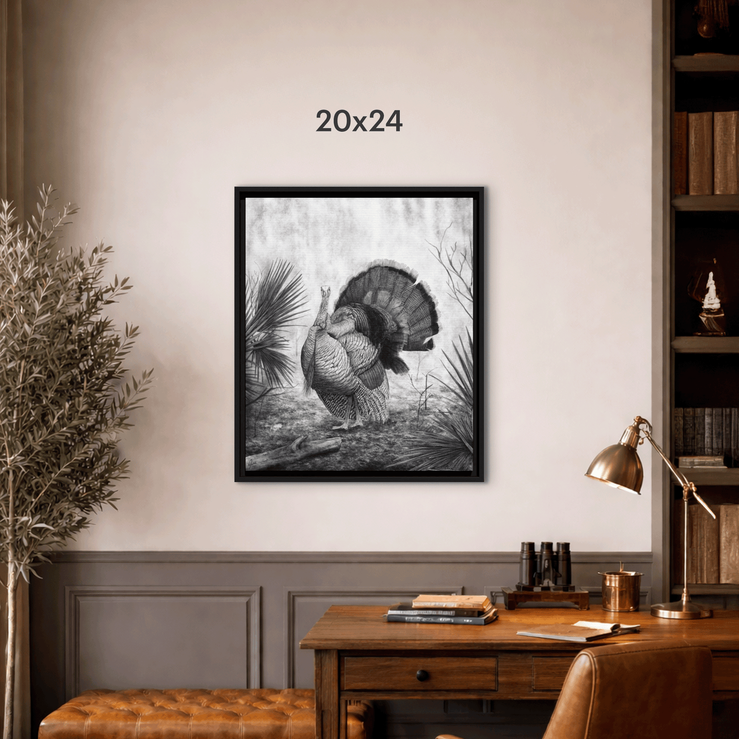 "Palmetto Palace" | Wild Turkey Framed Canvas Print