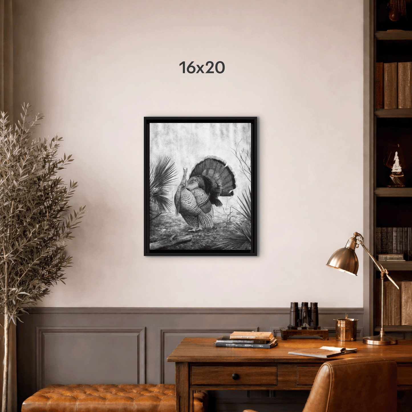 "Palmetto Palace" | Wild Turkey Framed Canvas Print