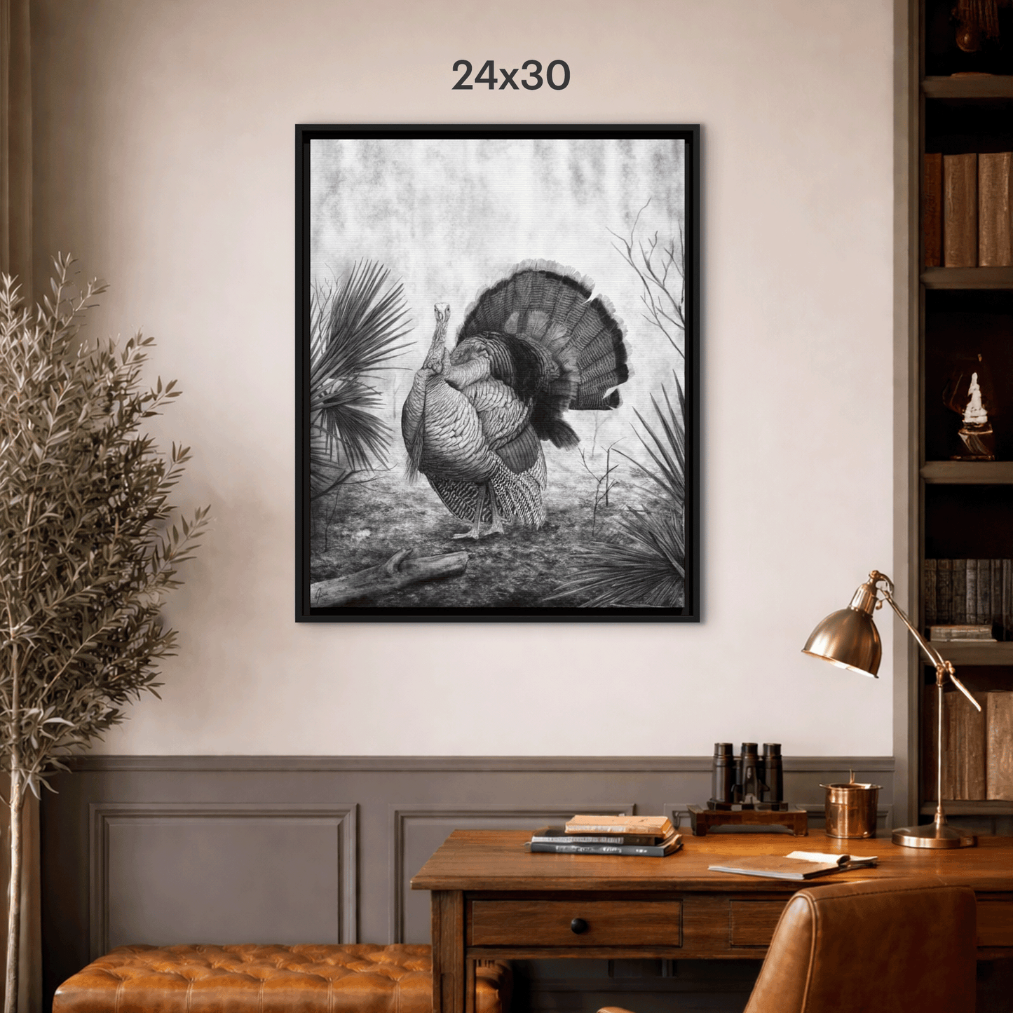 "Palmetto Palace" | Wild Turkey Framed Canvas Print