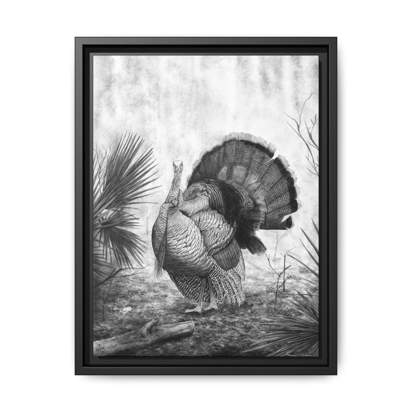 "Palmetto Palace" | Wild Turkey Framed Canvas Print